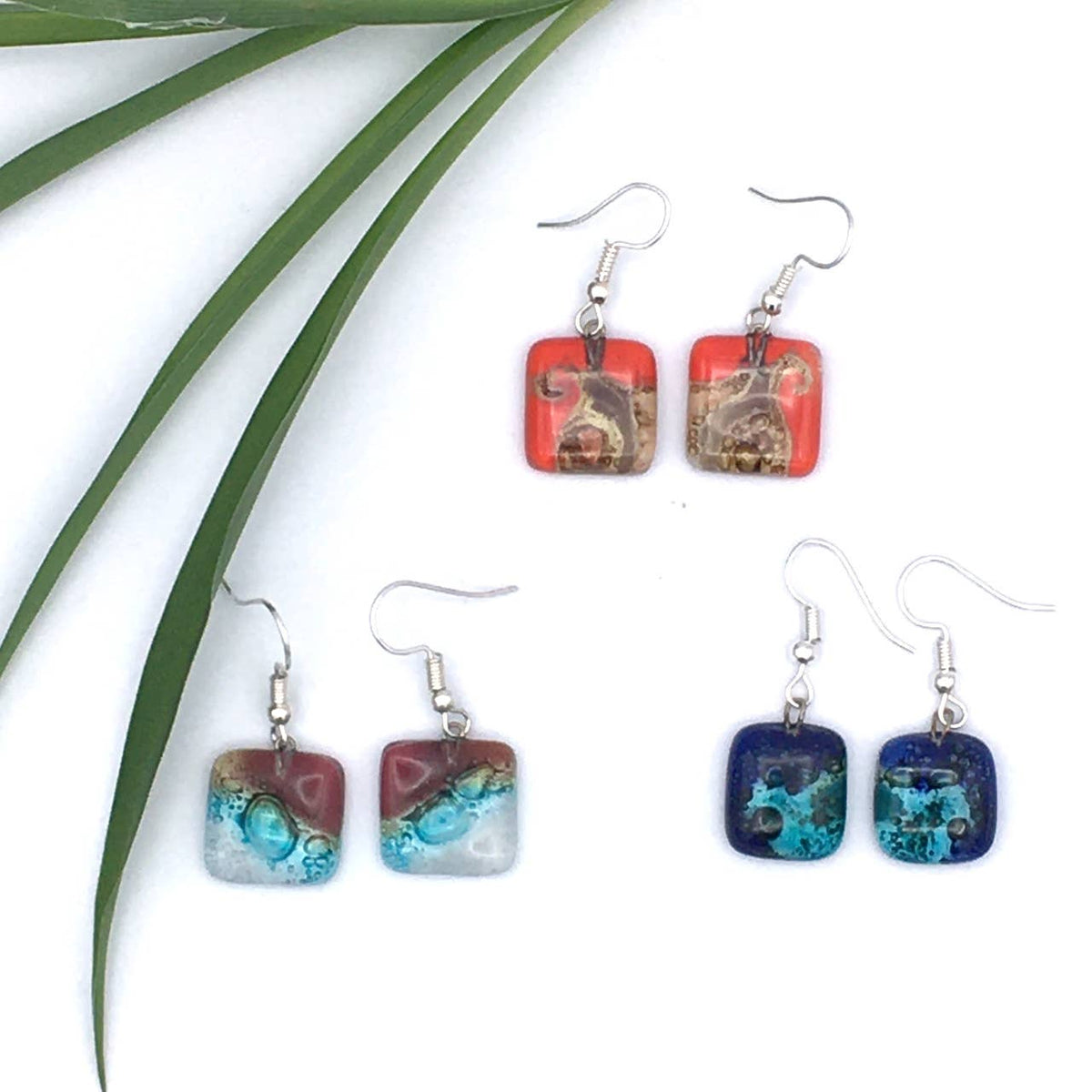 Recycled Glass Small Square Earrings