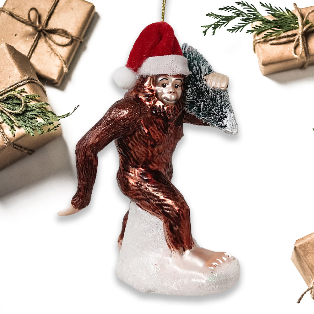 Bigfoot / Sasquatch Blown Glass Christmas Ornament