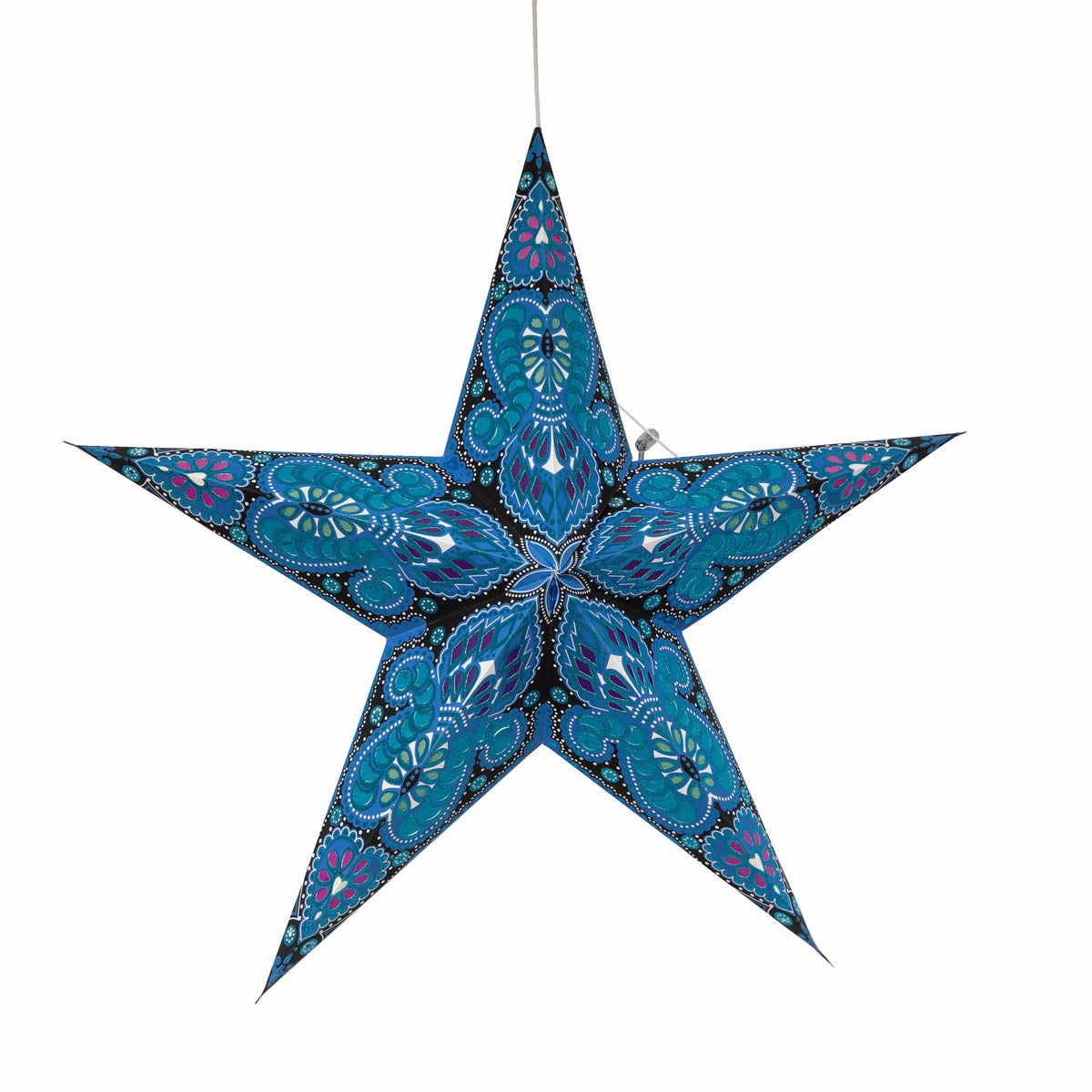 Phoenix Blue Paper Star Lantern Light, ~ 5  Pointer, 24 inch,