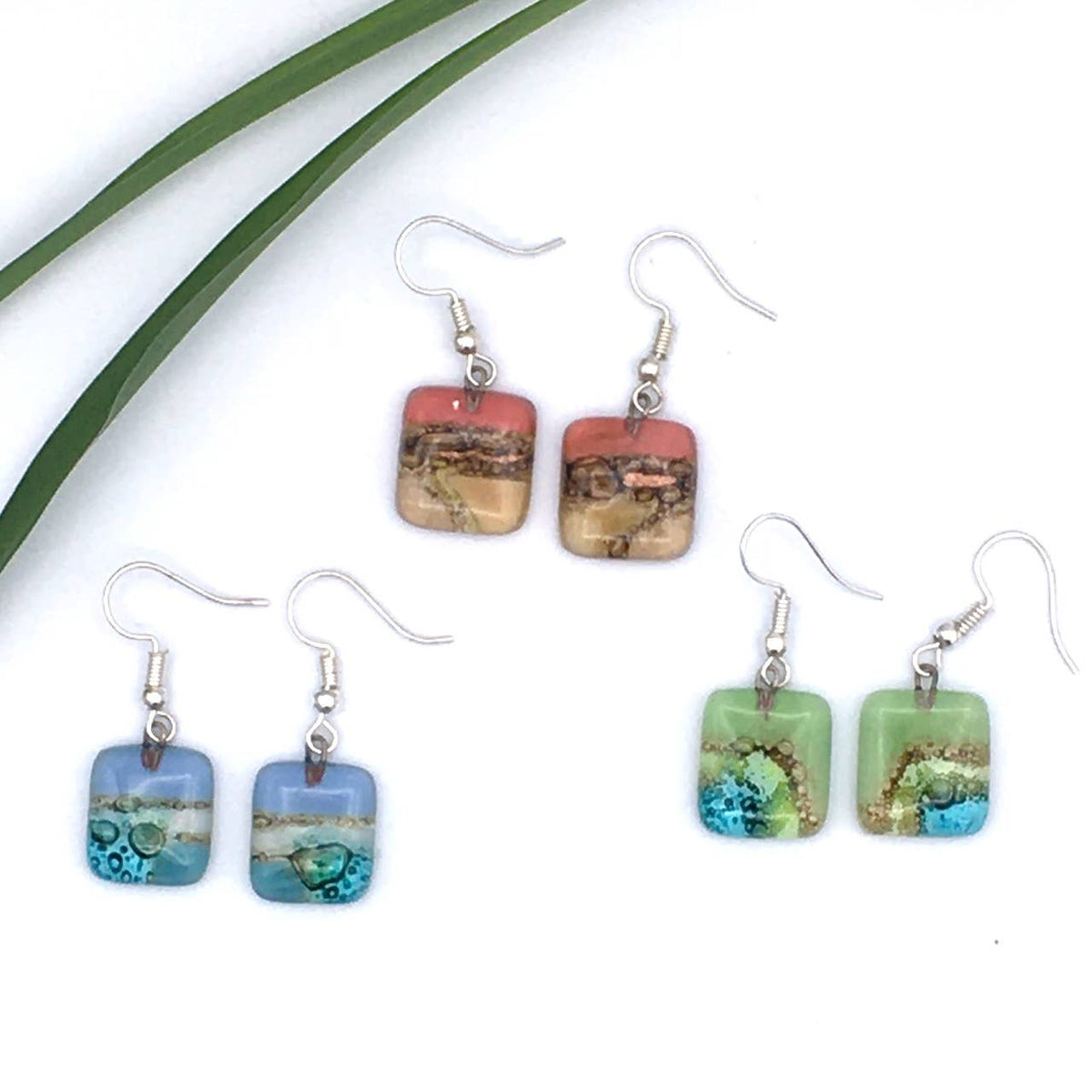 Recycled Glass Small Square Earrings