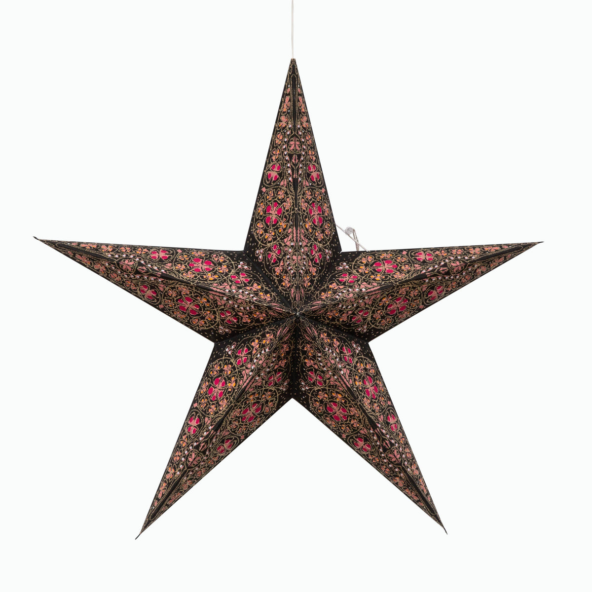 Cathedral Black/Pink Paper Star Lantern Light, ~5 P, 24&quot;,