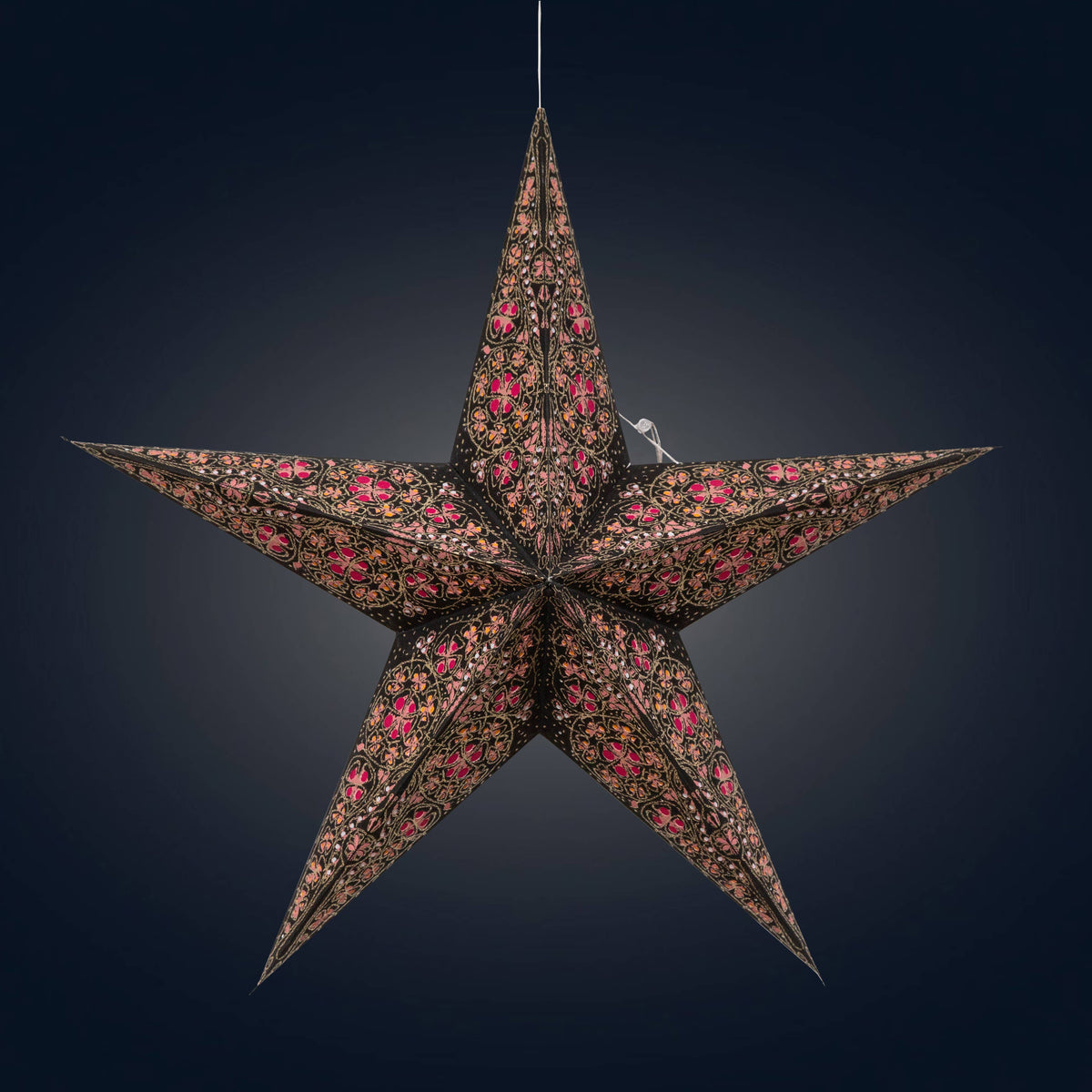 Cathedral Black/Pink Paper Star Lantern Light, ~5 P, 24&quot;,