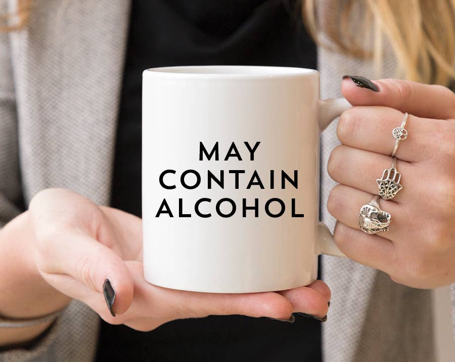 May Contain Alcohol Coffee Mug: 15 Ounce Jumbo