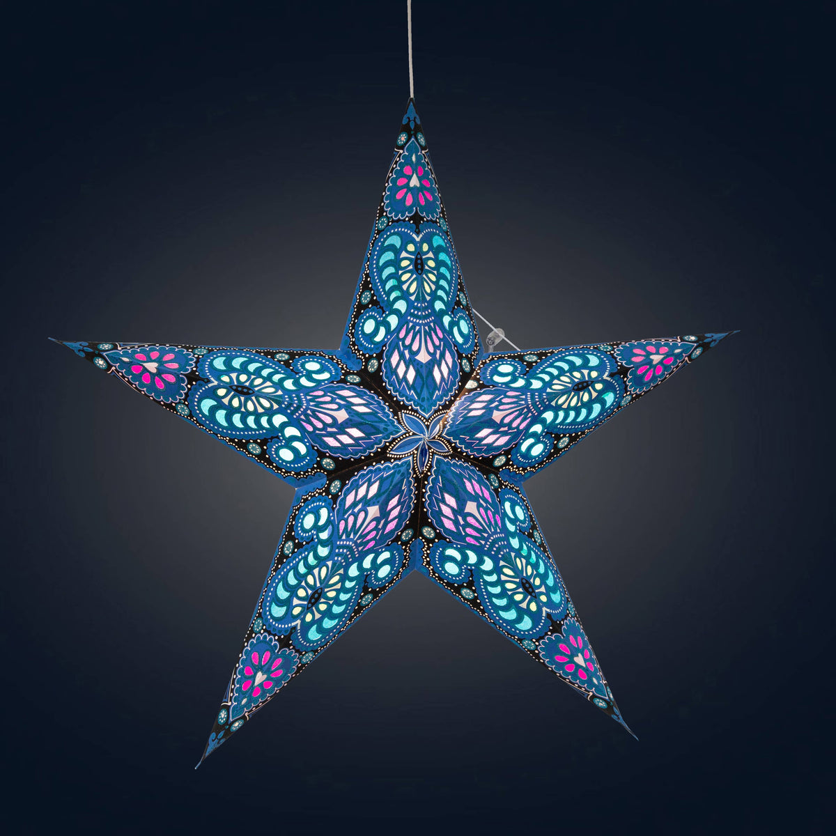 Phoenix Blue Paper Star Lantern Light, ~ 5  Pointer, 24 inch,